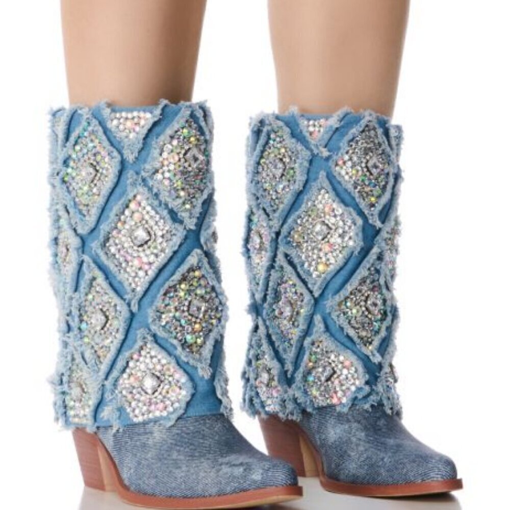 AZALEA WANG " WESTERN WONDERLAND " EMBELLISHED WESTERN BOOTIE(BRAND NEW !!!!!!!!